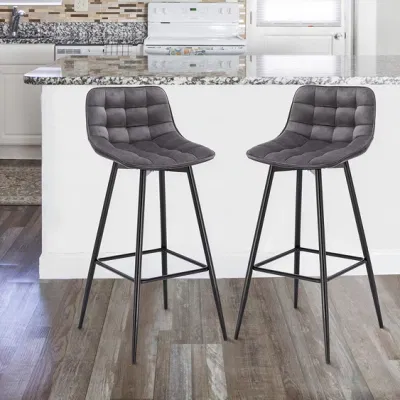 Chaises de Bar avec siège en velours doux, chaises de comptoir de cuisine pour petit déjeuner, pieds en métal, tabourets hauts gris clair